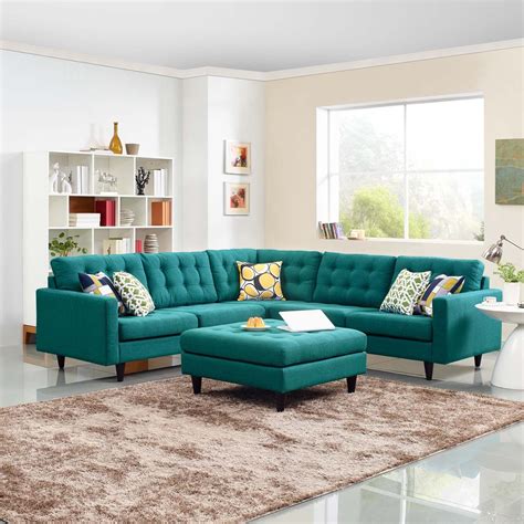 Empress 3 Piece Upholstered Fabric Sectional Sofa Set in Teal | Corner sofa design, Fabric ...