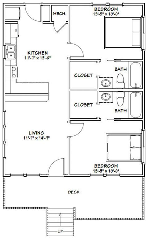 26x32 House 2-bedroom 2-bath 832 Sq Ft PDF Floor Plan - Etsy