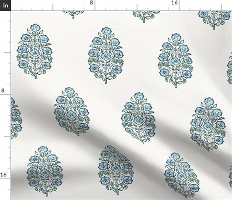 Mughal Flower Indian Block Print Fabric Fabric | Spoonflower