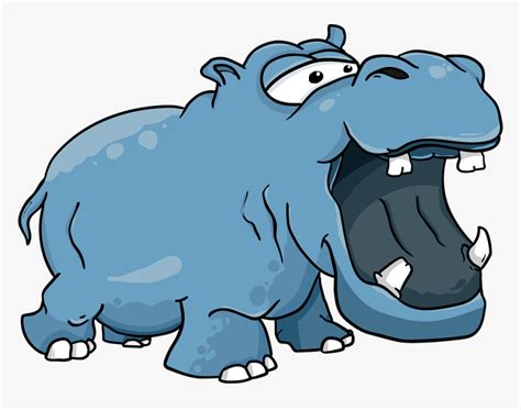 Hippo, Mouth, Teeth, Large, Cartoon, Blue, Funny - Cartoon Animals With Mouth Open, HD Png ...