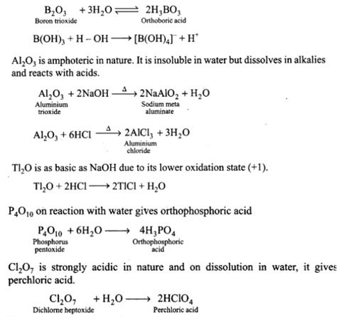 p-Block elements form acidic, basic and amphoteric oxides. Explain each property by giving two ...