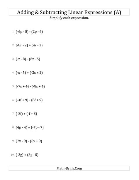 Simplifying Algebraic Expressions Worksheets