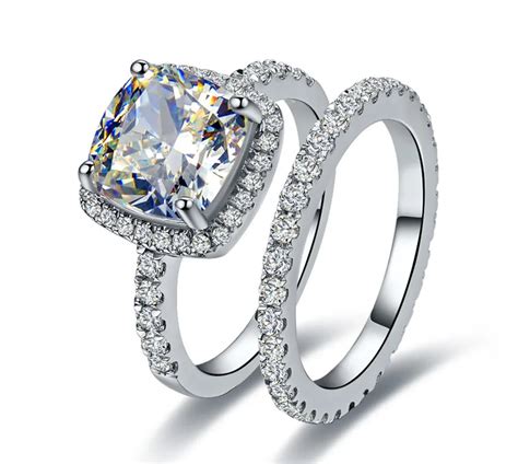 Fabulous 2Ct Main Stone Simulate Diamond Bridal Sets Genuine 14K White Gold Wedding Bands ...