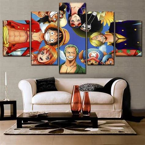 Wall Art Home Decorative Canvas HD Print Painting 5 Panel Anime OnePiece Roles Poster For Living ...