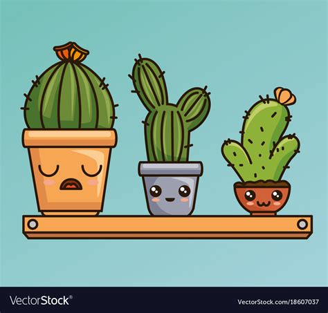 Cute kawaii cactus and succulent cartoon Vector Image