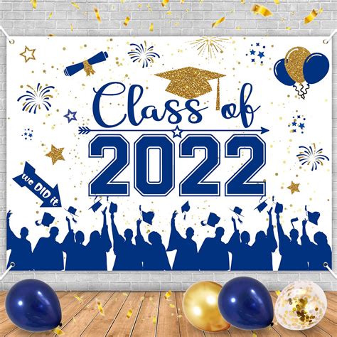 Buy 2023 Graduation Backdrop Banner, 70" x 42" Navy Blue Gold Graduation Banner Class of 2023 ...