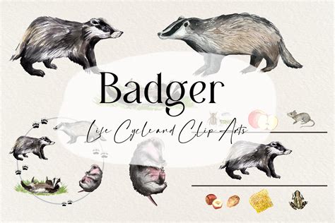 Badger Life Cycle and Clip Art Set | Animal Illustrations ~ Creative Market