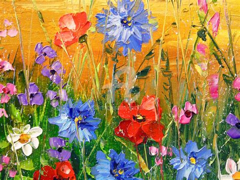 Field In Summer Flowers, Painting by Olha | Artmajeur