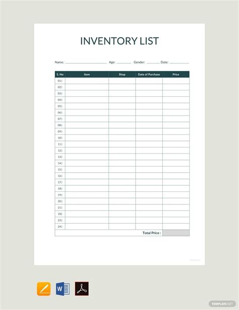 Excel Inventory List Template