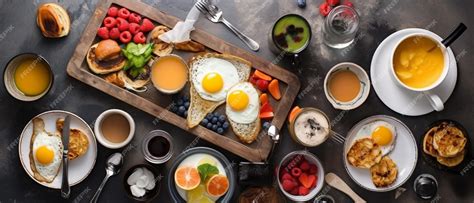 Premium Photo | Set of American breakfast food with aesthetic arrangement top view