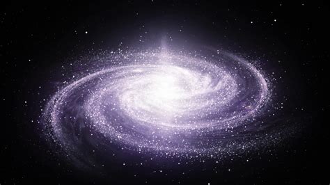 Spiral Milky Way galaxy rotating in space filled with stars and nebulas. Bright galactic core ...