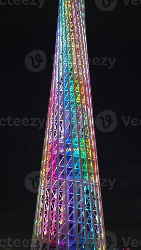 The beautiful sightseeing tower view with the colorful lights on at night 21180895 Stock Photo ...