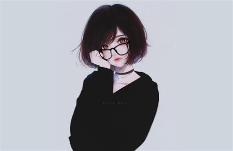 Anime Girl With Glasses And Short Black Hair - MAXIPX