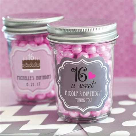 50 Personalized Mini Mason Candy Jar Quinceanera Sweet 15 or 16 Party Favor | Sweet 16 party ...