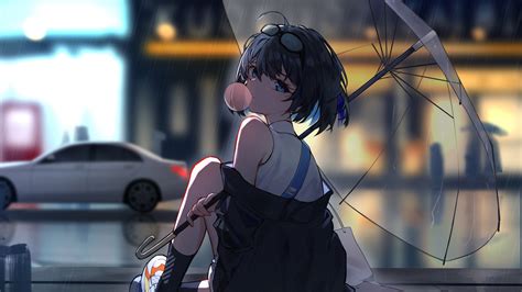 Download wallpaper 3840x2160 enjoying rain, anime girl 4k wallpaper, uhd wallpaper, 16:9 ...