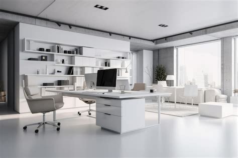 Premium AI Image | Minimalist Office With White Furniture Generative AI