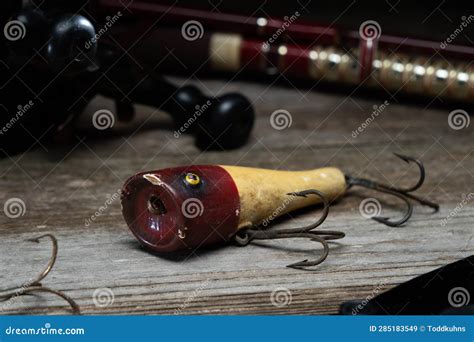 Vintage Fishing Lure on Wood Background Stock Image - Image of object, activity: 285183549