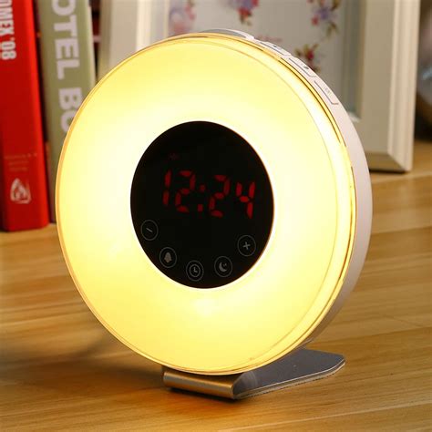 Morning Wake Up Alarm Clock USB Touch Sensor LED Light Smile FM Radio Sunrise Simulation Digital ...