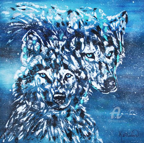 Wolves Winter Art, Wolf Canvas, Wolves Painting (KATHLEEN ARTIST)