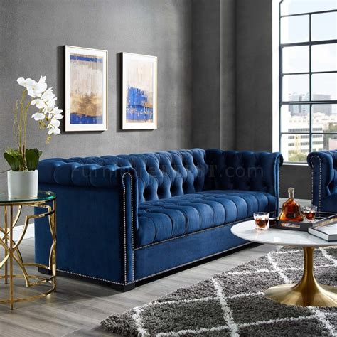 Heritage Sofa in Midnight Blue Velvet Fabric by Modway w/Options