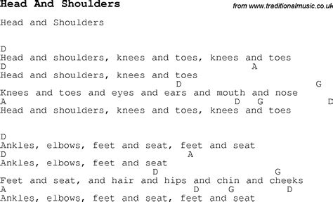 Childrens Songs and Nursery Rhymes, lyrics with easy chords for Head And Shoulders