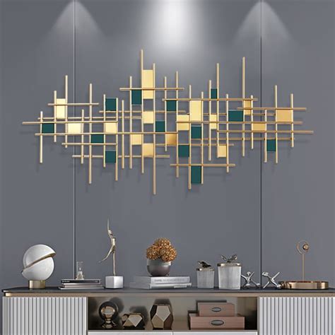 51.2" Modern Gold & Dark Green Metal Wall Decor Home Art for Living Room | Homary