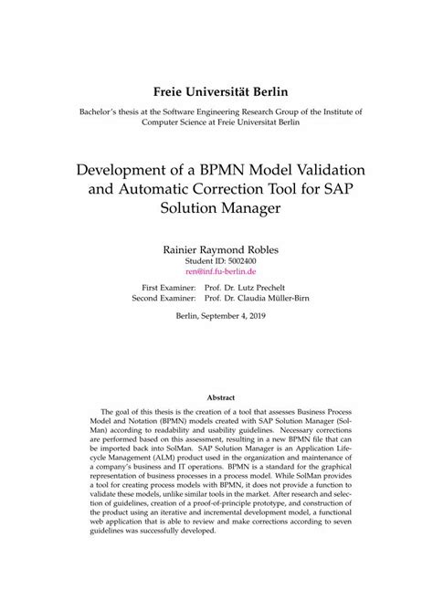 (PDF) Development of a BPMN Model Validation and Automatic ... · SAP Solution Manager (SolMan)1 ...