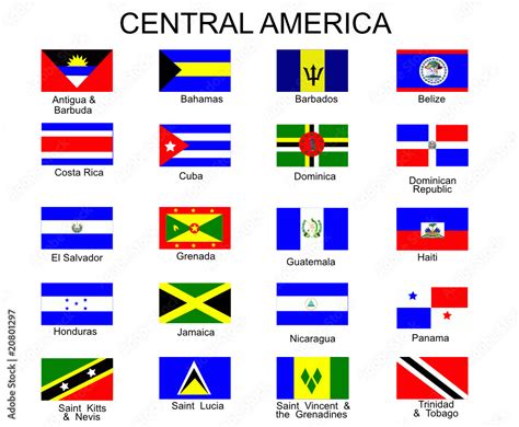 List of all flags of Central America countries Stock Vector | Adobe Stock