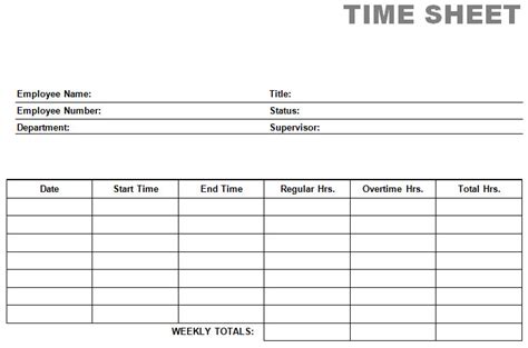 Printable Blank PDF Time Card Time Sheets