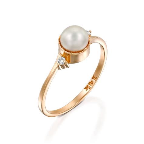 Pearl Engagement Ring Rose Gold Pearl Wedding Ring Pearl - Etsy