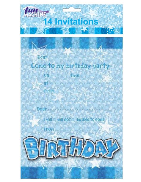 Pack of 14 Blue Happy Birthday Invitation Sheets and Envelopes#c - Bargain WholeSalers