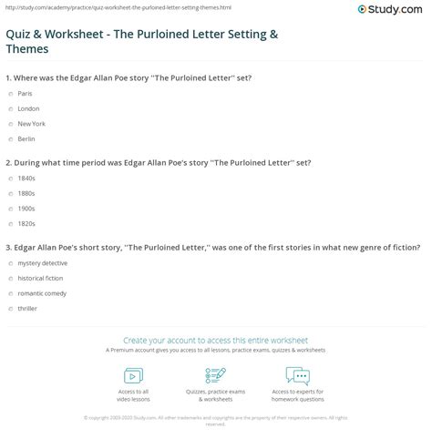 Quiz & Worksheet - The Purloined Letter Setting & Themes | Study.com