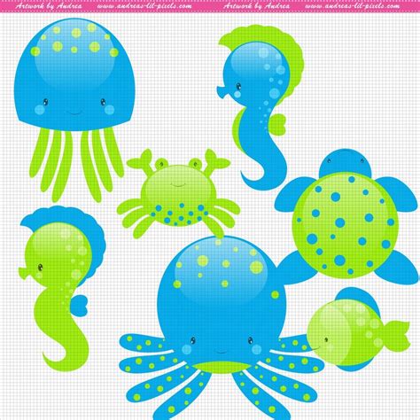 Drawings of sea animals on a white background free image download