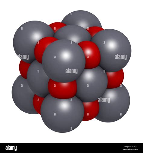 Lime (quicklime, calcium oxide, CaO) crystal structure. Atoms are represented as color-coded ...