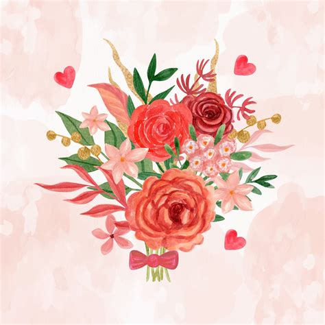 Premium Vector | Watercolor valentine's day flowers illustration