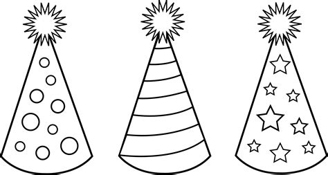 Childrens Party Hats For Coloring In - Free Clip Art