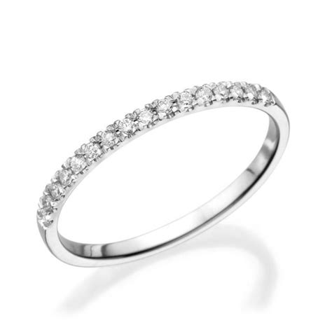 Half Eternity Wedding Band, 14K White Gold Ring, 0.12 CT Diamond Eternity Ring, Thin Gold Ring ...