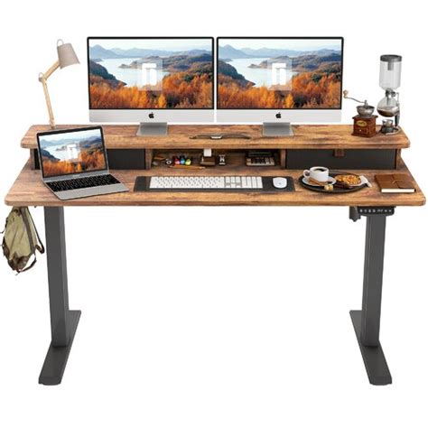 Inbox Zero Height Adjustable Electric Standing Desk, 55 X 24 Inches Stand Up Desk Workstation ...