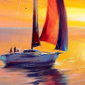 Sailing Painting Red Sails Sunset Colorful Art - Etsy