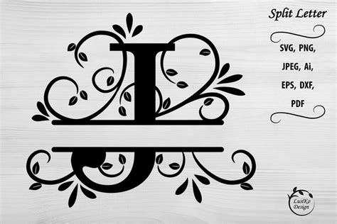 Letter J. Split monogram letter J. Floral alphabet SVG, DXF