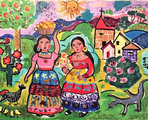 Mexican Folk Art Printspanish Girl Artmexican Town | Etsy