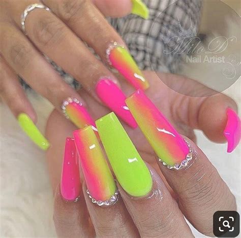 61 Neon Green And Hot Pink Nails | Rafaellomax