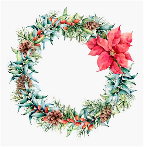 Transparent Wreaths Png - Watercolor Poinsettia Christmas Wreath, Png Download , Transparent Png ...