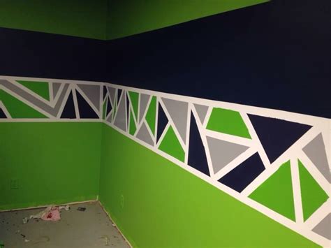 Painted geometric triangle border in Seattle Seahawks color scheme Boy Room Paint, Bedroom Wall ...