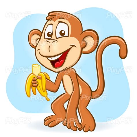 Happy monkey eating banana cartoon clipart - Vector • PixyPen