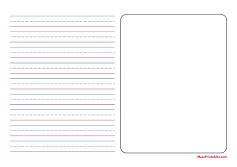 Printable Blue and Red Story Handwriting Paper (1/2-inch Landscape) for A4 Paper