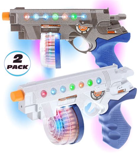 Mozlly Revolver Space Handgun Toy Set of 2 - Flashing LED Laser Guns For Kids with Sounds ...