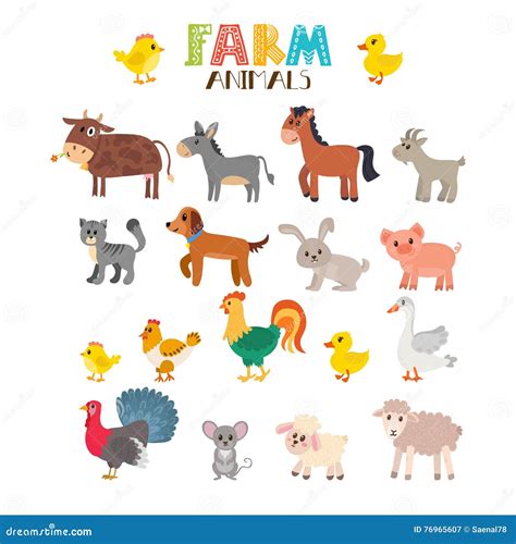 Farm Animals Vector Set. Cute Cartoon Animals Stock Vector - Illustration of farm, baby: 76965607