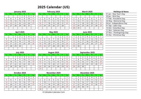 Download Printable 2025 Calendar With Holidays, weeks start on Sunday