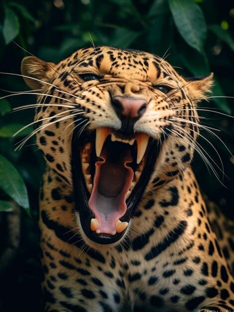 Premium AI Image | detailed close up portrait of a roaring leopard